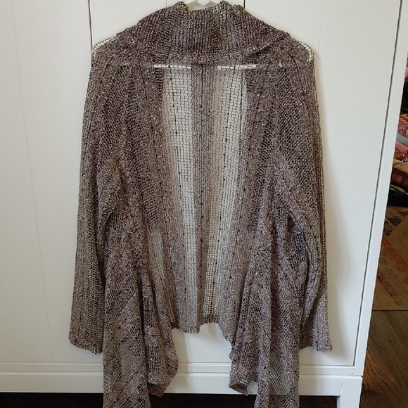 Brown Open Front Cardigan with Ribbed Texture - Picture 4 of 4